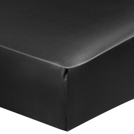PiccoCasa Fitted Sheet Satin Bed Sheet 160 x 200 cm Fitted Sheet up to 35 cm Topper Height with Elastic Band Black 160 x 200 x 35 cm