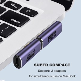 AreMe 2 Pack USB C Male to Female Adapter, 90 Degree Right Angle Type C Extender Support 100W, 40Gbps, 8K@60Hz for Thunderbolt 4/3, MacBook Pro/Air, Laptop, Phones and More Type C Devices (Purple)