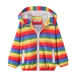 WELAKEN Lightweight Rainbow Stripe Jacket for Boys Kids & Toddler II Boys' Print Water-Resistant Jacket
