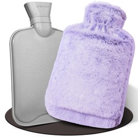 HAOCEE Hot Water Bottle with Cover, 2 L Hot Water Bottle Large Fluffy Hot Water Bottles with Kangaroo Bag, Leak-proof and Tested, Hot Water Bottle Long Warm, Bed Bottle (Purple)