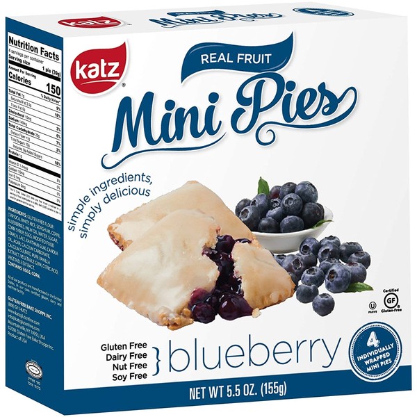 Katz Gluten Free Blueberry Mini Pies | Dairy Free, Nut Free, Soy Free, Gluten Free | Kosher (1 Pack of 4 Mini Pies, 5.5 Ounce)