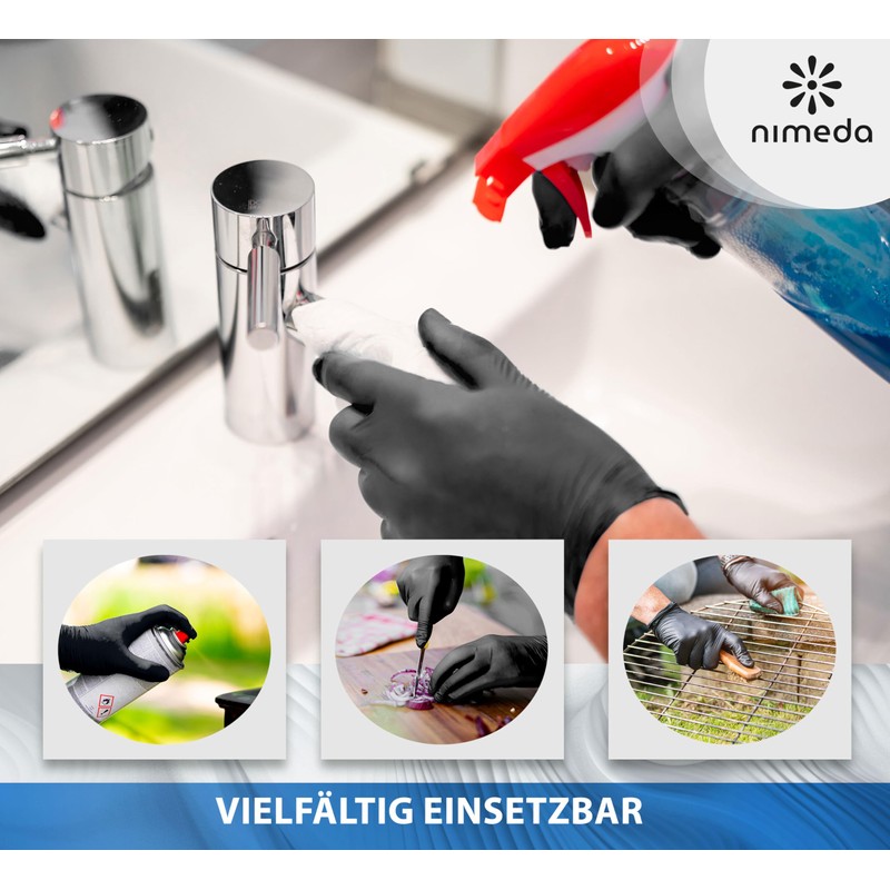 NIMEDA Nitrile Gloves M Black Pack of 100 Disposable Gloves