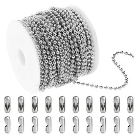 HugeDE 10m Stainless Steel Ball Chain Dog Tag Chain Ball Beaded Necklace Chains with 20 Pcs Matching Connectors Clasps for Jewelry Making 1.5mm