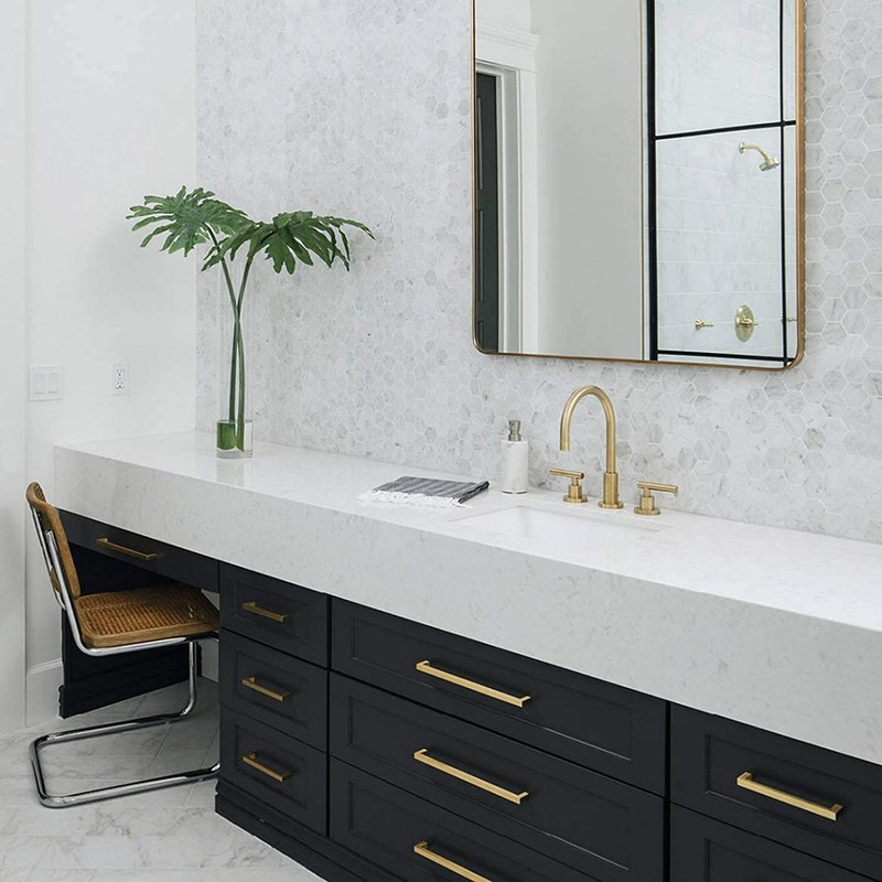 goldenwarm 5 Pack Brushed Brass Cabinet Handles -128mm Modern Gold