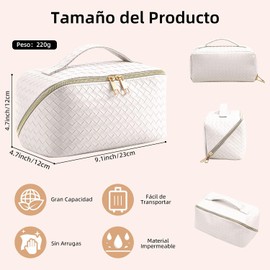 Bolsa de Cosméticos de Viaje de Gran Capacidad, Bolsa de Cosméticos Impermeable de Piel Sintética para Mujer, Bolsa de Maquillaje Portátil de Viaje con Asa y Divisor, Multifuncional, Moda, Blanco