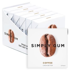 SIMPLY Gum Coffee, Plastic-Free Natural Chewing Gum, 6 Pack (90 Pieces) | Vegan, Kosher, Non GMO, Aspartame Free and Sorbitol Free