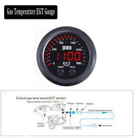 ZHSYMX Exhaust Gas Temperature EGT Gauge Kit 2‑1/16in 52mm Ultra Thin 0‑1800℉ Red LED with Sensor and Dashboard Pod (Red EGT Gauge+Holder)