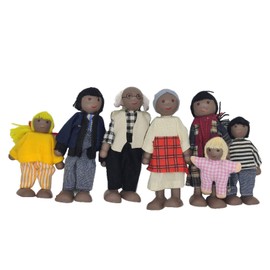 HYSTYLE 7 Pack Poseable Wooden Doll Dollhouse Dolls Wooden Doll Family Pretend Play Figures, Family Role Play Pretend Play Mini People Figures (Style 1)