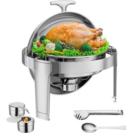 Garvee 6QT Roll Top Round Chafing Dish Stainless Steel Full Pan Classic Buffet Chafer [at Least 5 People]