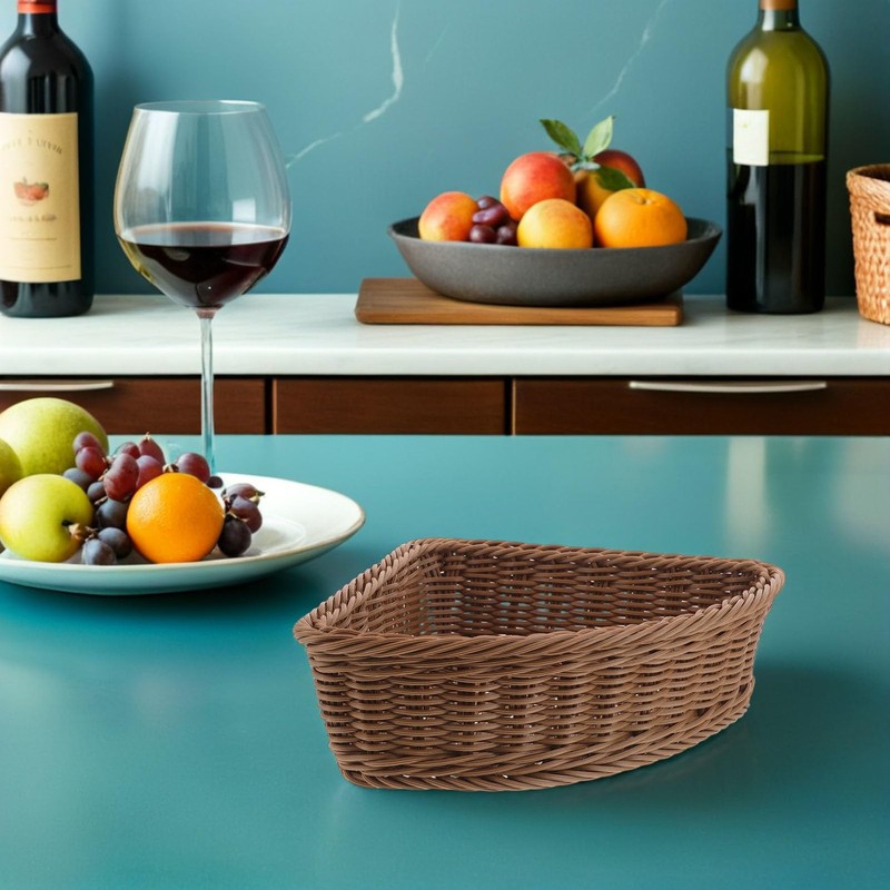2Pcs Triangle Corner Storage Basket Imitation Rattan Woven Corner Tray