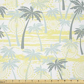 Lunarable Palm Tree Fabric by The Yard, Sunny Summer at The Hawaii Beach Ornament in Grunge Style, Stretch Knit Fabric for Clothing Sewing and Arts Crafts, 1 Yard, Mint Green