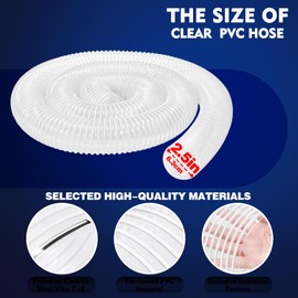 2 1/2" x 10' PVC Dust Collection Hose, Puncture-Resistant, Heavy-Duty Flexible Clear Fume Hose with Carbon Steel Wire Coil for Dust Collection Systems, Woodworking, Workshops
