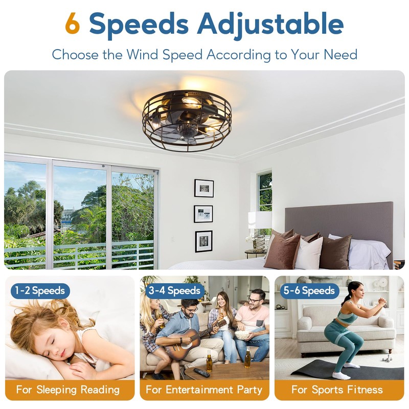 Youroke Farmhouse Caged Ceiling Fan with Light, Bladeless Flush Mount