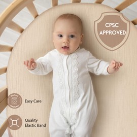 Yoofoss Pack of 2 Baby Fitted Sheets, 100% Muslin Cotton, 82 x 42 cm, Mattress Protector for Playpen, Fitted Sheet, Bassinet, Soft Bed Sheet for Baby Cot, Pram, Beige Brown