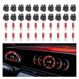 20PCS T5 17 57 79 86 Halogen Instrument Cluster Bulbs with 20PCS Bulb Sockets,12V Dash Light Bulbs for Speedometer,Tachometer,Gauge Cluster,Universal Car Dashboard Light Bulbs (Red)