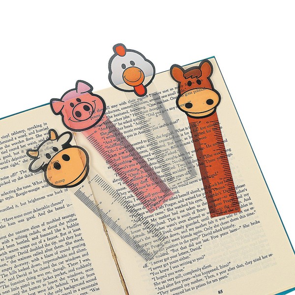 Farm Animal Bookmarks for Kids - Book Markers / Mini Ruler - Classroom Prizes - 24 Pack