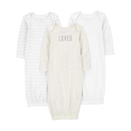 Simple Joys by Carter's Unisex Babies' Cotton Sleeper Gown, Pack of 3, Grey/White, 0-3 Months