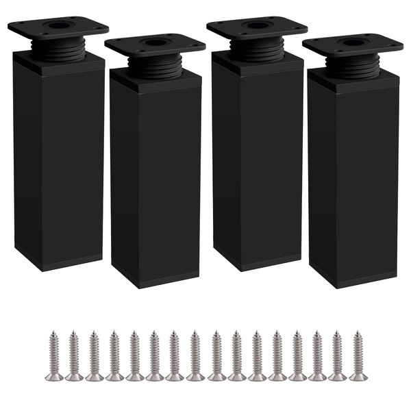 Rusoz Black Legs for Furniture, 4 Pcs Adjustable Cabinet Legs