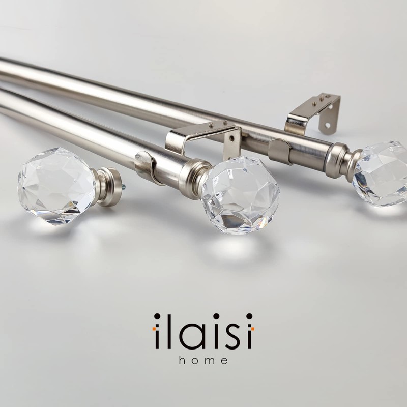 ILAISIHOME Luxury Silver Decorative Single Curtain Rod Set with Crystal-clear