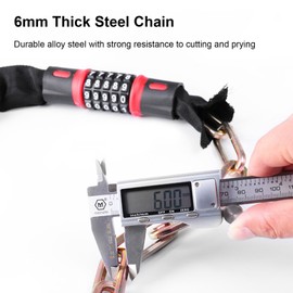 Bike Chain Lock, 5 Digit Combination Lock, 1.2 Meter (3.9FT) Code Lock for Bike, Heavy Duty Anti Theft Bicycle Lock, E-Bike, Scooter, Motorcycle, Door, Fence, Gate