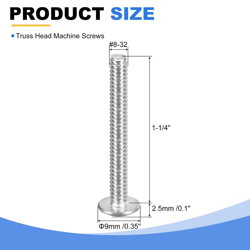 sourcing map #8-32 x 1-1/4" Truss Head Phillips Machine Screws,