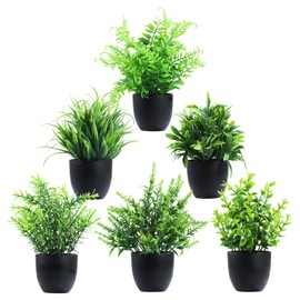 Clearain Fake Plants 6 Packs Artificial Plants Small Faux Plants Black Bathroom Accessories for Bathroom Home Kitchen Coffee Table Office Desk Decor Indoor (Black)