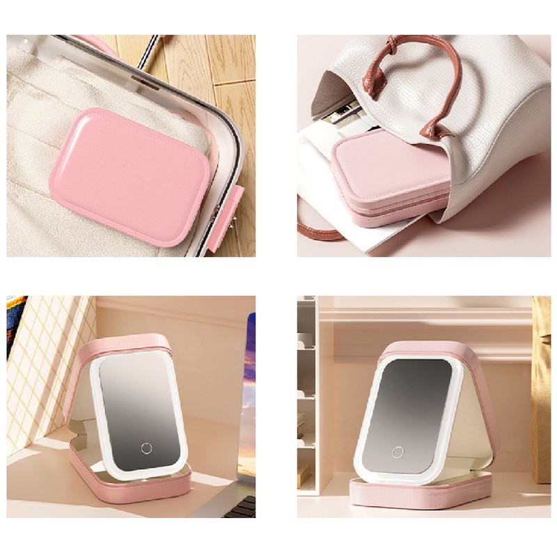 Jewelry Storage Box 3 Color Adjustable Lighting Leather Travel Makeup