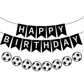 DIADARL Soccer Birthday Banner, Black Soccer Happy Birthday Decorations Happy Birthday Soccer Banne for Boys Girls Kids Adults Soccer Sports Themed Birthday Decorations