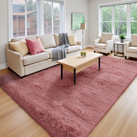 YOBATH Fluffy 5x8 Shag Area Rugs for Bedroom Living Room, Soft Fuzzy Shaggy Carpet Rugs for Girls Boys Kids Indoor Floor Nursery Home Decor, Pale Pink