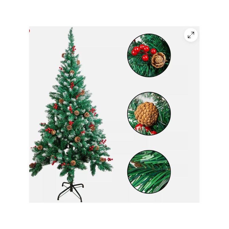 6FT Christmas Tree Metal Stand holly berry pine cone 6white/6yellow
