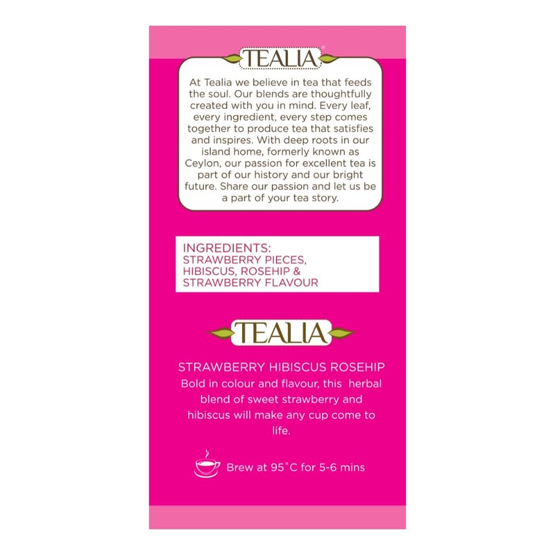 Strawberry Hibiscus Rosehip Herbal Teabags – Tealia Fruit Infusion, 1.5g