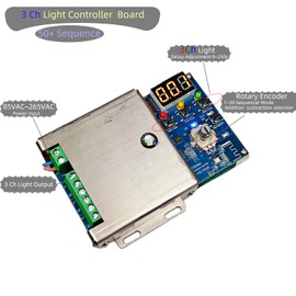 Remote 3 Channel Light Cycle Controller Sequencer with 50+ Modes 110/240V AC Easy to Program and Fix Installation Smart Digital Display Microcontroller
