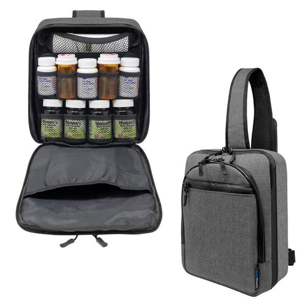 StarPlus2 Cross-Body Hands-Free Modular Pill Bottle Organizer, Medicine Bag, Case, Carrier for Medications, Vitamins, and Medical Supplies - Heather Gray (Without Lock)