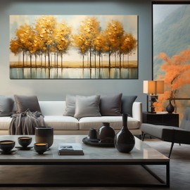 Large Size Canvas Painting Yellow Forest Theme Decorative Painting with Frame Can be Directly Hanging Wall Decorative Painting for Living Room Bedroom Office Room Decor Painting Artwork Size 30x60