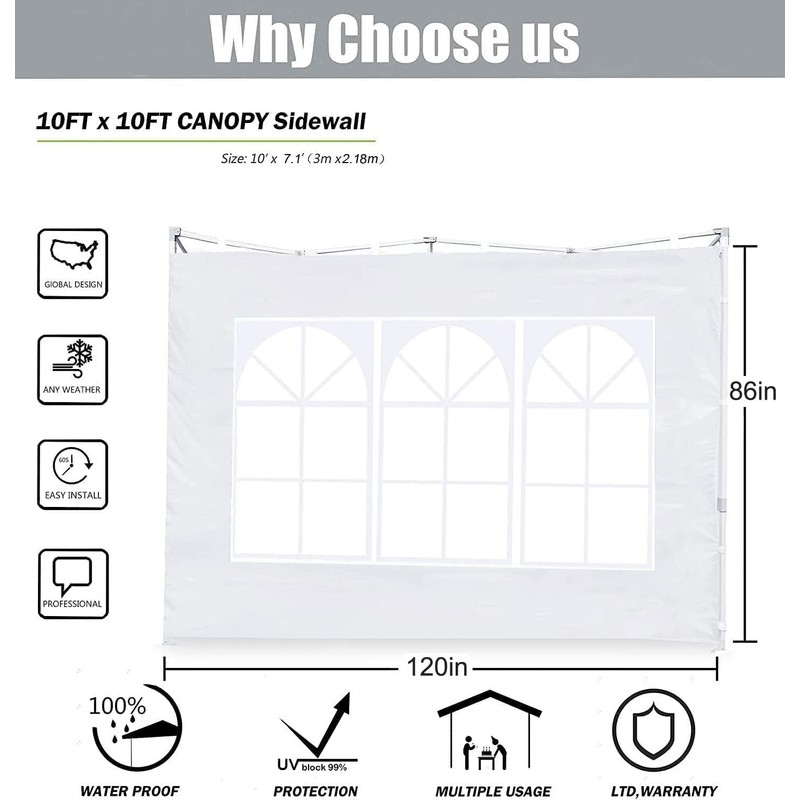 SCOCANOPY Church Window Sidewall for 10x10 Canopy Frame, 3 Pack