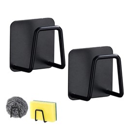 2 Pack Sponges Holders for Kitchen Cleaning, Dishwashing Sponge Drying Hooks Under Sink Caddy Hanging Organizer Accessories (Black)