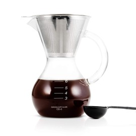 Yama Coffee Drip Pot with Glass Handle and Stainless Cone Filter (30oz)