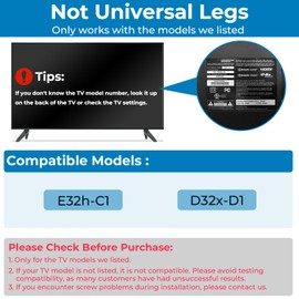 TV Legs for Vizio TV Stand Legs, Only for E32h-C1 D32x-D1, Not for Other TV Models, Not Universal Replacement Legs, Easy to Install, with Non-Slip Pads, with Screws & Instructions