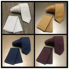 Brand Q Polka Dots Skinny Slim 2.75" Neck Tie And Pocket Square Hankie Set Formal Prom - D. Yellow