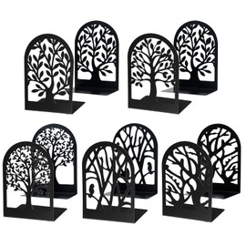 EOOUT Sujetalibros para estantes decorativos, 5 pares (10 unidades) de soportes para sujetalibros de árboles, tapones de metal negro para libros pesados, extremos de libros resistentes para oficina en