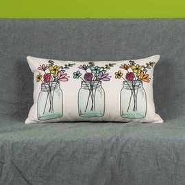 ONWAY Spring Farmhouse Throw Lumbar Pillow Cover 12x20 Floral Bloom Vase Pillowcase Flowers Spring Summer Patio Decirations Cushion Case for Sofa Couch Home Bed