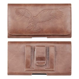 eBigValue Horizontal Mobile Holster Pouch Belt Loop Clip pu Leather Cover with Card Slots for 5.5 to 6.5-inch Smartphones