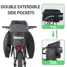 ROCKBROS Bike Trunk Bag Bike Rear Rack Bag Bike Cargo Rack Bag 13L-25L Carrier Bag Commute Bag Black