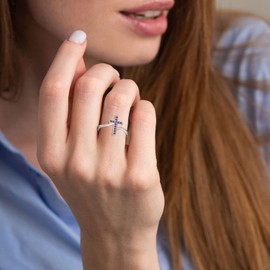 STARCHENIE 925 Sterling Silver Cross Ring February Birthstone Amethyst Jewelry for Women Size 6