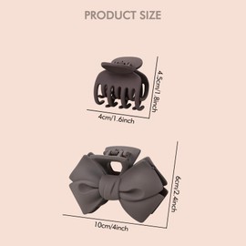 Cinaci 8 Pieces in 2 Styles Big Bow and Small Plain Matte Plastic Hair Claws Clips with Strong Hold Rectangle Hair Clips Barrettes Accessories for Women Girls Thin Thick Hair
