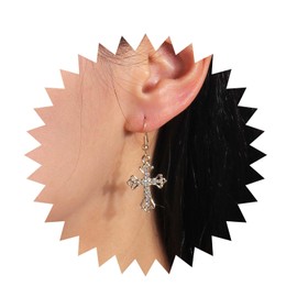 Inilbran Boho Rhinestone Cross Earrings Vintage Crystal Cross Drop Earrings Gold Cross Religious Earring Sparkling CZ Crystal Cross Crucifix Earrings for Women and Girls, Zinc, No Gemstone