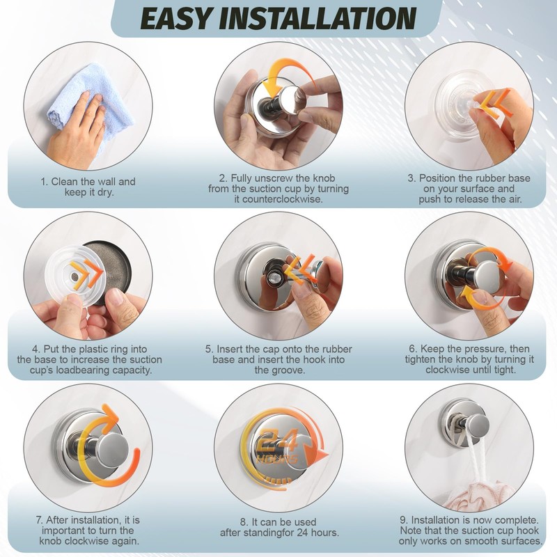15lb Large Suction Cup Hooks for Shower, No-Drill Towel Hooks