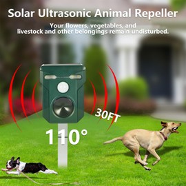 Solar Animal Repeller Ultrasonic Deer Repellent Devices Repels All Animal Repellent Outdoor Cat Squirrel Mouse Coyote Fox Raccoon Deterrent with Motion Sensor & Light for Garden Yard 2 Pack