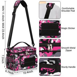 GzLeyigou Insulated Tactical Lunch Bag, Abstract Camouflage Large Lunch Box for Women Men Meal Prep Thermal Cooler Pink White Camo Lunch Container with Shoulder Strap, Lunchbox for Work Picnic