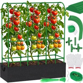 Heavy-Duty Tomato Cages with 46.4-Gallon Grow Bags, Square Vertical Plant Support Trellis for Tomatoes, Cucumbers, Herbs & Flowers- Vertical Climbing Garden Plant Kit